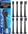 demirdental Charcoal Mini Hard Replacement Brush Heads Compatible with Philips Sonicare – Small Hard Brush Precision Cleaning - Black - Replaces HX4088B – 8 Pack