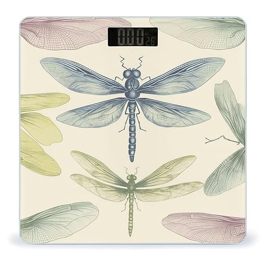 Dragonfly Drawing Bathroom Scale Automatic Power On/Off Body Scales LCD Backlight Display Square Digital Scale Rounded Corners Bathroom Scales for Home Bedrooms