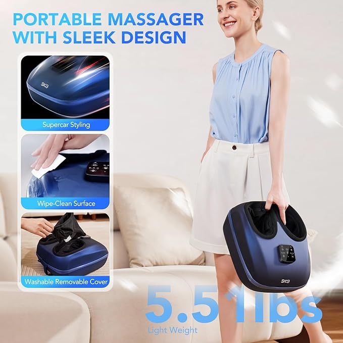 SKG Foot Massager with Heat and Remote Upgrade Electric Feet Massager for Plantar Fasciitis Pain Relief 3 Levels Compression Massage for Neuropathy Plantar Fasciitis Up to Size 13 Home Office Use