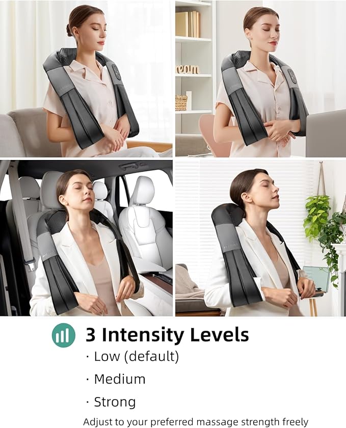 Nekteck Cordless Shiatsu Neck and Back Massager with Soothing Heat Rechargeable Electric Deep Tissue 3D Kneading Massage Pillow for Shoulder Leg Body Muscle Pain Relief 3 Speed Intensities