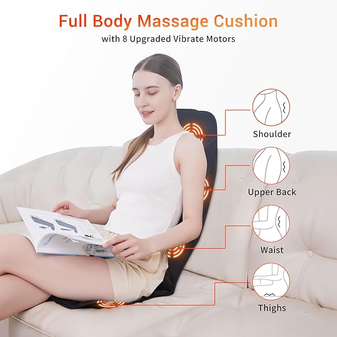Back Massage Chair Pad with Heat Back Massager for Back Pain Relief Chair Massager with Vibration Portable Massage Chair Pad for Office Use Gifts for Dad &amp Mom