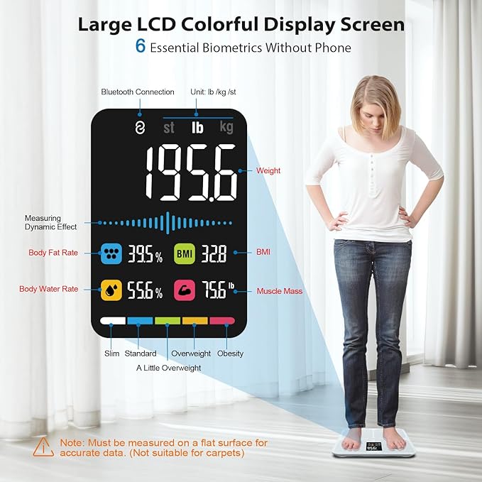 ABLEGRID Digital Smart Bathroom Scale for Body Weight and Fat PercentageBody Fat Scale with BMI Large LCD DisplayAccurate Body Composition AnalyzerWeighing Machine for People with Fitness App400lb