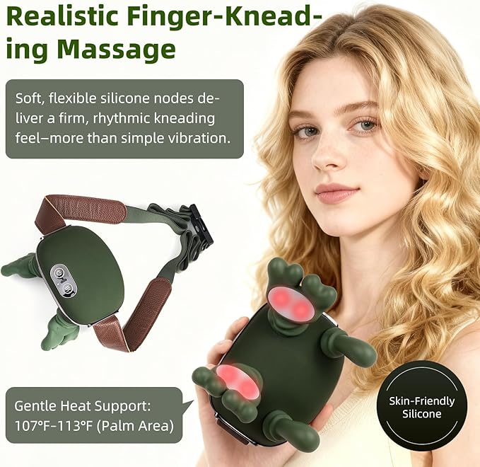 Neck Massager with Finger Kneading Deep Tissue Neck &amp Shoulder Massager 4D Palm-Kneading Massage with Heat Wearable Strap Gentle Warmth for Stress &amp Tension Relief