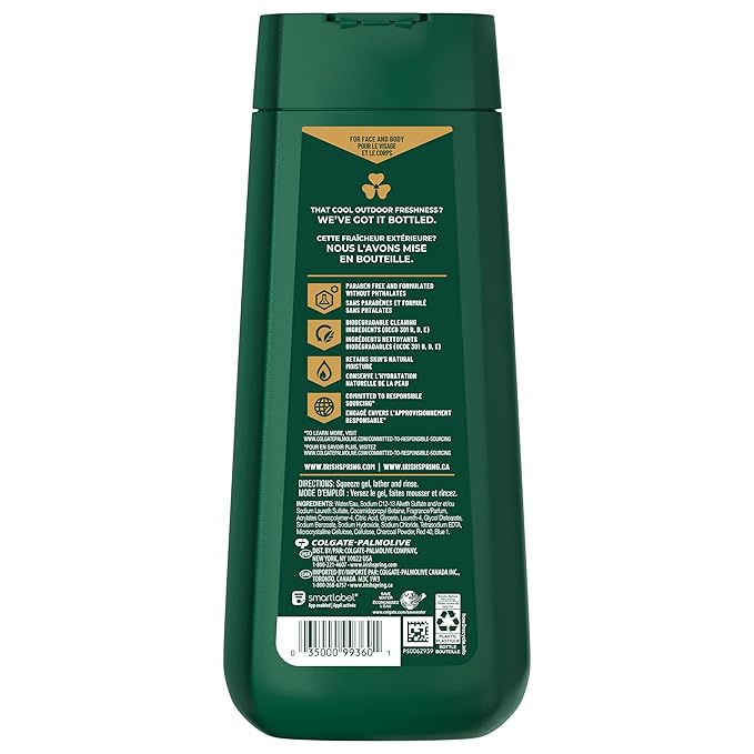 Irish Spring Men's Body Wash Shower Gel Charcoal Refresh 20 Fl Oz (Pack of 4)