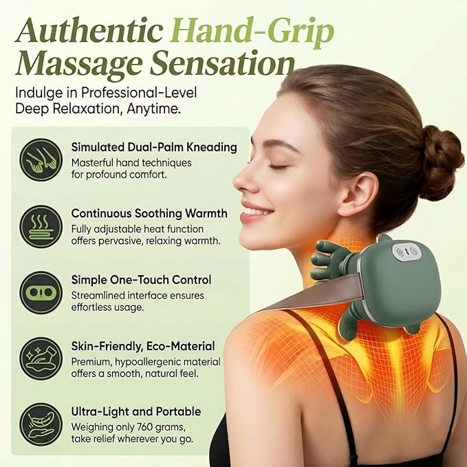 N7 Bionic Neck and Shoulder Massager Heated Real-Hand Massagers with Fingers for Back Muscle Pain Relief Portable &amp Lightweight Design