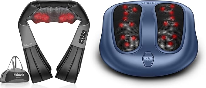 Nekteck Shiatsu Neck and Back Massager with Soothing Heat and Storage Bag Shiatsu Foot Massager