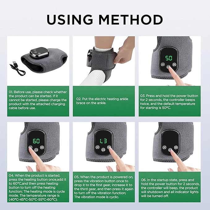 Ankle Massager for Pain Relief with Hot Compress Function 3-Level Adjustable Heat &amp Vibration Smart Timer Touch Screen Compact &amp Portable for All Ages (2 pcs)