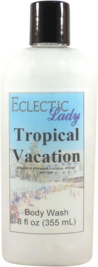 Eclectic Lady Liquid Pearl Body Wash - Tropical Vacation Scent 3-in-1 Use For Bubble Bath Hand Soap &amp Body Wash Phthalate-Free Tropical Vacation Fragrance Handcrafted in USA (8 oz)