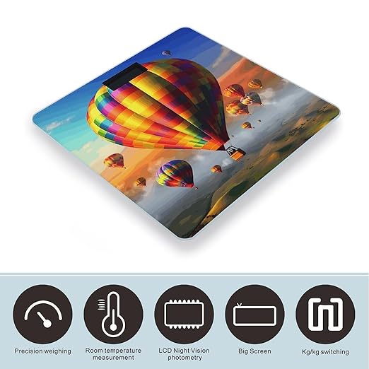 Hot Air Balloons Scale for Body Weight High Precision Digital Weight Scales with LCD Display Anti-Slip Sturdy Slim Tempered Glass Bathroom Scale for Home Use