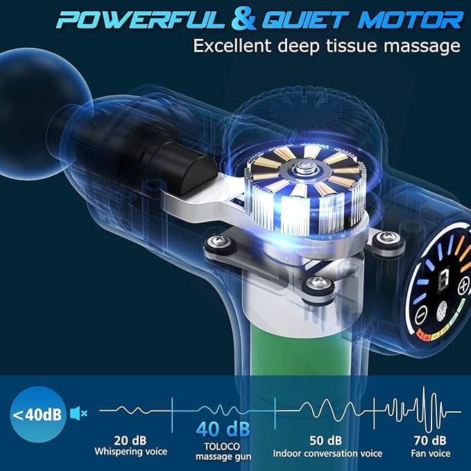TOLOCO Massage Gun Upgrade Deep Tissue Back Massager with 10 Replacement Heads Percussion Massage Guns for Athletes for Pain Relief Super Quiet Electric Massager for Valentine Gift Carbon