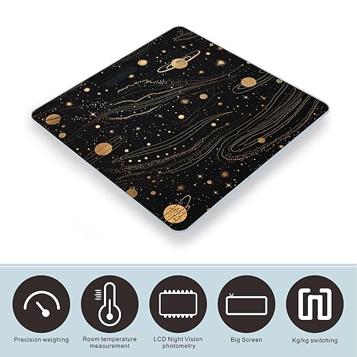 Gold and Silver Space Themed Bathroom Scale Rounded Smart Scale for Body Weight Automatic Power On/Off Weight Scales Accurate Bathroom Digital Scales for Pet Home Bedroom Kitchen