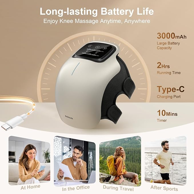 Nekteck Knee Massager Cordless Knee Massage for Pain Relief with 3 Heating Levels &amp Vibration Modes Smart Knee Massage with Heat Gentle Lights FSA Eligible Ideal Gifts for Men Women Him Her