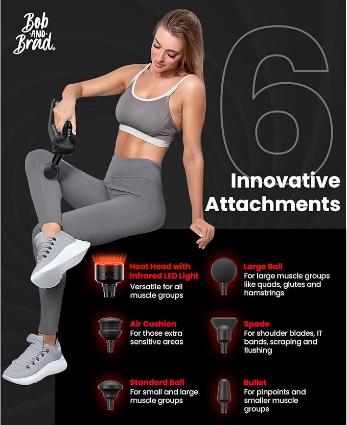 BOB AND BRAD D5 Ultra Massage Gun with Red Light Infrared Heat Head FSA-HSA Eligible 13mm Deep Tissue Percussion Muscle Massager Ergonomic D-Handle for Effortless Pain Relief &amp Athlete Recovery