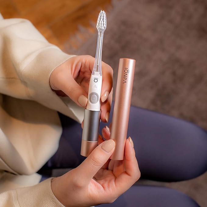 IONIC KISS IONPA DM Pink Compact Ionic Power Electric Toothbrush with Travel Cap Brushing Timer 2 Modes 2 Soft Extended Filament Brush Heads Made in Japan KISS You Outdoor DM-011PG