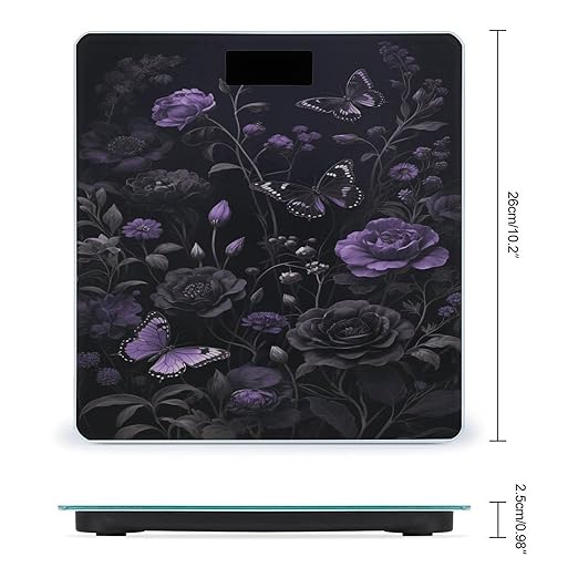 Dark Floral Butterfly Weight Scale Large Bathroom Scales Digital Weight with Bright LED Display Non Slip Automatic Weighing Scale Fashion Weighing Machine for Body