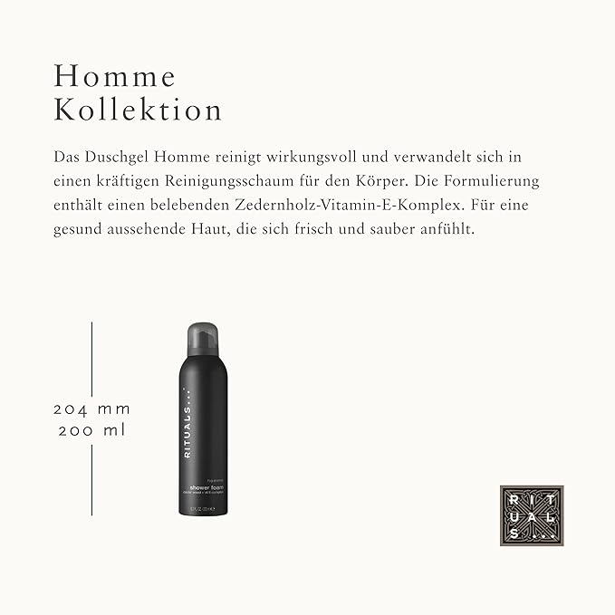 RITUALS Homme Invigorating Classic Foaming Shower Gel - Fragrant Body Wash with Cedar Wood &amp Vitamin E Complex - 6.7 Fl Oz