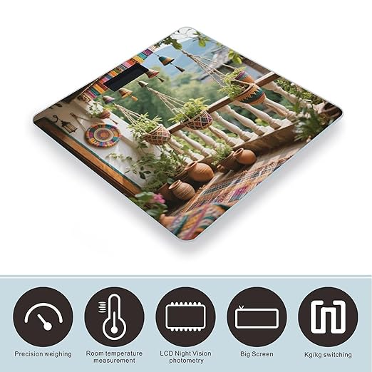 Boho Accent Weight Scale Large Digital Bathroom Scales with Bright LED Display Non Slip Digital Scale and Step On Fashion Weighing Machine for Body