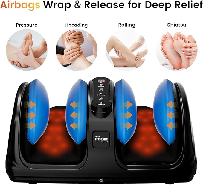 TISSCARE Foot Massager for Neuropathy: Shiatsu Feet Massager with Heat for Plantar Fasciitis Pain Relief Circulation Deep Kneading Relaxation Massage for Women Men