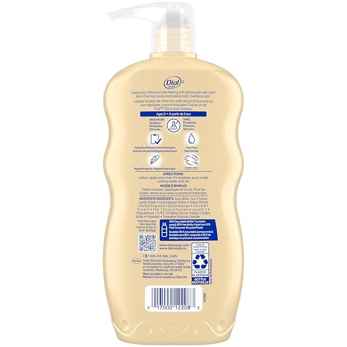 Dial Kids 3-in-1 Body + Hair + Bubble Bath Peach 24 fl oz (Pack of 4)