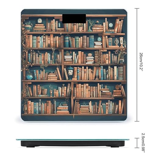 Cartoon Bookshelf Bookworm Bathroom Scale for Body Weight Bathroom Digital Electronic Weighing Scale with Back Lit LED Display Sturdy Tempered Glass Weight Watchers Scales 400lb