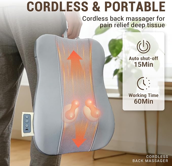 Back and Neck Massager with Heat 4D Kneading &amp Up-Down Rolling Massage Kneading Massage Pillow for Back Waist Neck Pain Relief Deep Tissue Ultrathin Shoulder Massage Gifts for Women Men Par