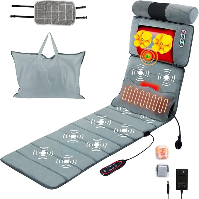 Full Body Massage Mat with Heat &amp Neck Lumbar Massager PillowMultifunctional Back Heated Mattress Pad with 10 Vibration Motors 3 Heating Pads &amp 9 Massage Modes for Neck Back Leg Pain Relief