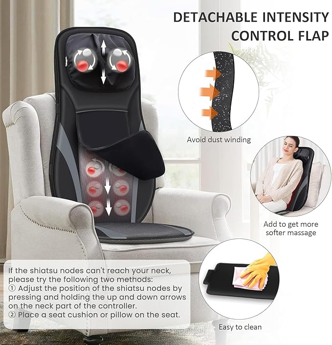 Snailax Shiatsu Back Massager with Heat -Deep Kneading Massage Chair Pad with Adjustable Intensity Shiatsu Chair Massager to Relax Full Body MuscleGift for Mother