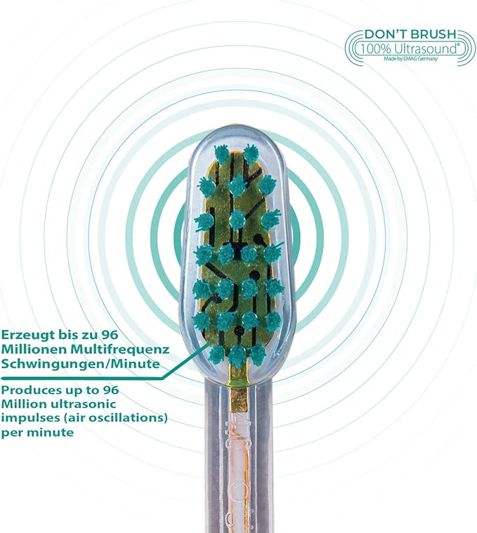 Emmi-dent Metallic/Professional 2-Pin Bristle-Head Attachments - Electric Toothbrush Replacement Heads. Cleans with Ultrasound Waves (Regular 4 Pack)