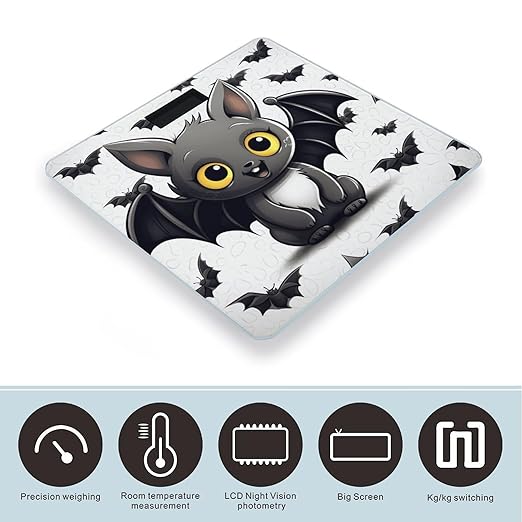 Cute Bat Bathroom Scale Large LCD Backlight Display Digital Scale Rounded Corners Body Scales Automatic Power On/Off Bathroom Scales for Home Bedrooms
