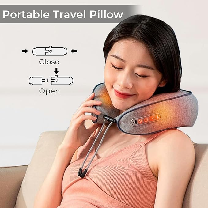 Neck Massager with Heat - Deep Tissue Neck Pain Relief U-Shape Design Electric Cordless Massager Pillow for Travel Office Shiatsu Neck Massager with Double Motor Gifts for Men Women Grey