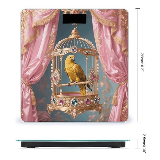 Golden Parrot in Cage Weight Scale Large Digital Bathroom Scales with Bright LED Display Non Slip Digital Scale and Step On Fashion Weighing Machine for Body