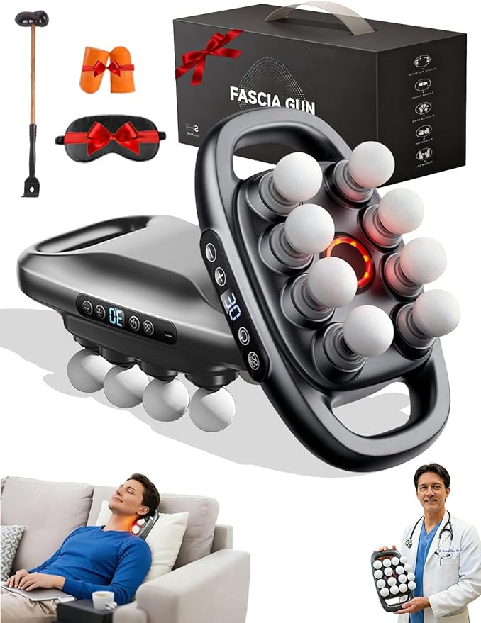 Veloreva Massager 2026 New 16 Head Massage Gun Deep Tissue 3 Modes 30 Speeds &amp 50kg Thrust Pro Neck Massager with Long-Lasting Battery Quiet Cordless for Neck Waist Body Muscle (8-Head)
