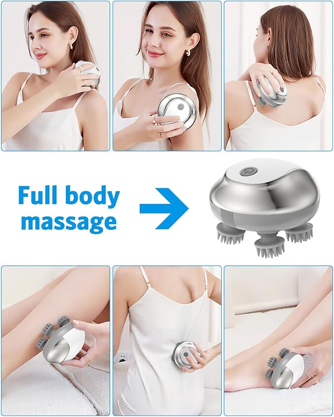 Scalp Massager Portable Head Massager with Kneading 76 Nodes Rechargeable Handheld Scalp Massager for Stress Relief Full Body RelaxationIdeal Gifts for Women Men