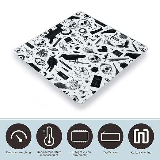 Women's Digital Bathroom Weighing Scale Automatic Switch Energy Saving Scale Smart Scale for Body Weight Gothic Trippy Moon Skull Dark Black Cat Witch Magic Spirit Board