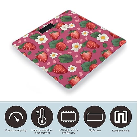 Digital Bathroom Scale for Body Weight Scale with Bright LCD Display High Accuracy Step-On Technology Auto On/Off Pink Strawberry Digital Scales 400 Lbs /180kg