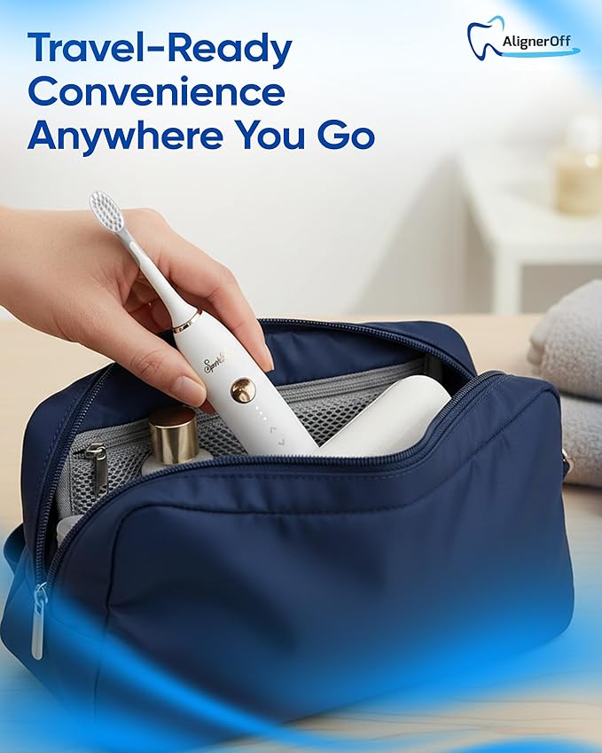 Sparklux Pro Ultrasonic Toothbrush - Rechargeable Wireless Electric Toothbrush for Adults with Replacement Heads Travel Case Cordless Design White with Rose-Gold Trim