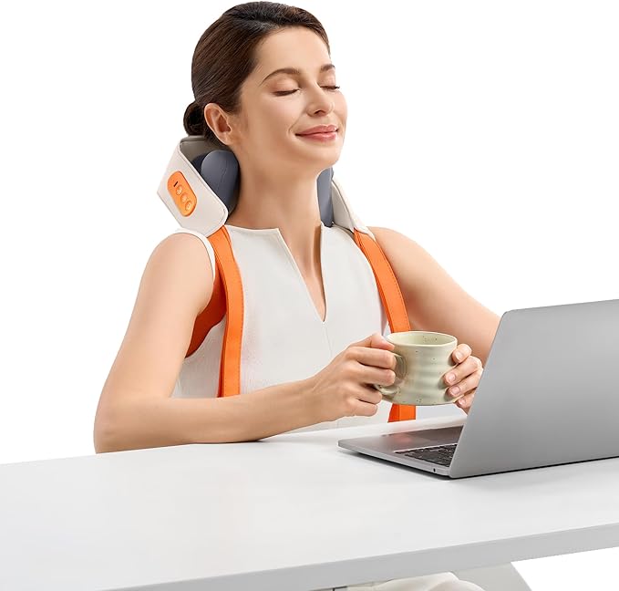 6D Shiatsu Neck Massager with Heat Cordless Upper Back &amp Shoulder Massager for Pain Relief Deep Tissue Dual-Sided Massage Heads Relaxing Electric Kneading Massage Best Gifts for Men Women
