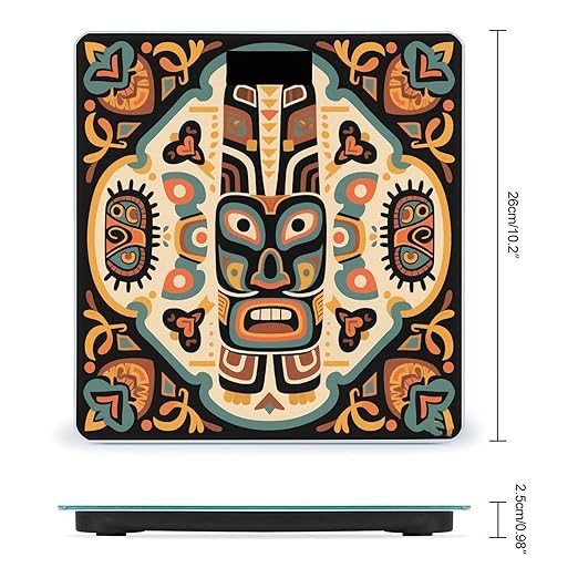Ethnic Totem Weight Scale Large Digital Bathroom Scales with Bright LED Display Non Slip Digital Scale and Step On Fashion Weighing Machine for Body
