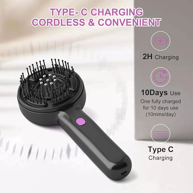 Yi Dong Electric Scalp Massage Comb with 4500mm² 66 Nodes 3 Modes Built-in 3ml Essential Oil Reservoir Type-C Rechargeable - Long-Lasting Hair Care Gift