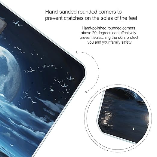 Moon Over OceanScale for Body Weight with LCD High Precision Weighing Scales Fashion Sturdy Tempered Glass Weight Scales Easy-to-Read Digital Bathroom Scale for Daily 400lb