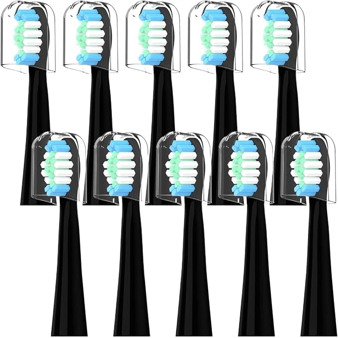 10 PCsCompatible for Oral-B Pulsonic Electric Toothbrush Sound Replacement Heads for On(Black)