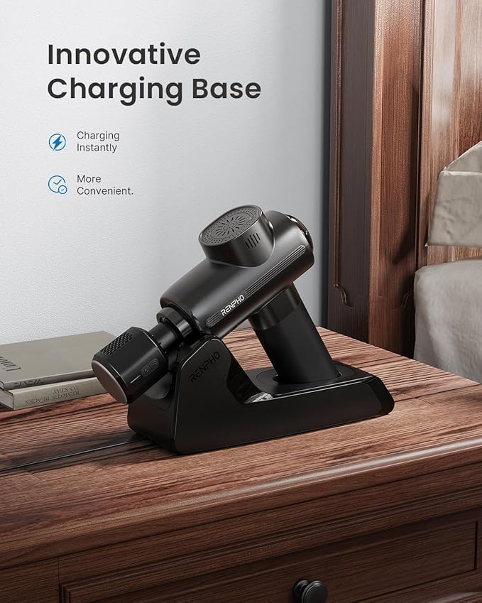RENPHO Active Thermacool Deluxe Massage Gun Deep Tissue with Charging Stand Back Massager with Heat and Cold Head Percussion Body Muscle Masajeador for Athletes Pain Relief