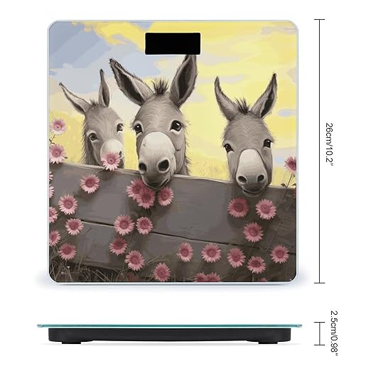 Digital Bathroom Scale for Body Weight Scale with Bright LCD Display High Accuracy Step-On Technology Auto On/Off Donkey and Flower Digital Scales 400 Lbs /180kg