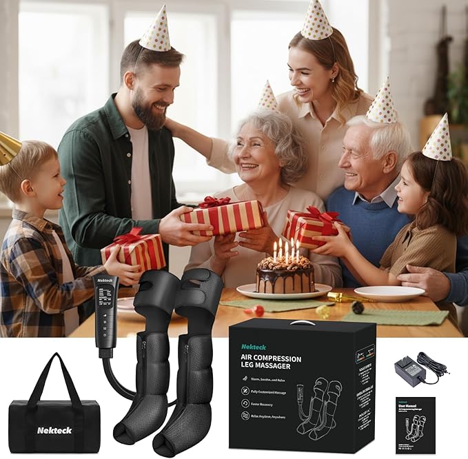 Nekteck Leg Compression Massager with Heat Leg Massager for Circulation and Pain Relief Air Compression Boot Massage Tool with 2 Heats 6 Modes Relaxation Tool for Men Women Athletes