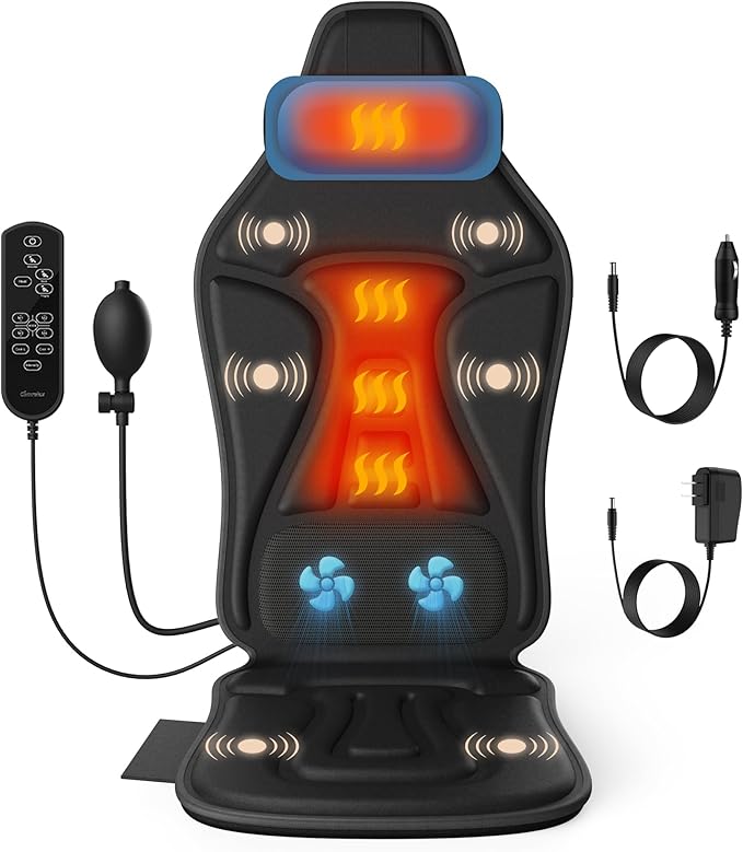 Back Massager with Heat Portable Chair Massager Seat Cushion with Vibration Massage Back Massage Chair Pad with Optional Cooling Gifts for Dad Men Women Home Office Use