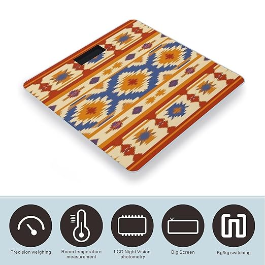 Men's Fashion Automatic Switch Digital Bathroom Weighing Scale Smart Scale Ethnic Tribal Navajo Indiana Western Southwest