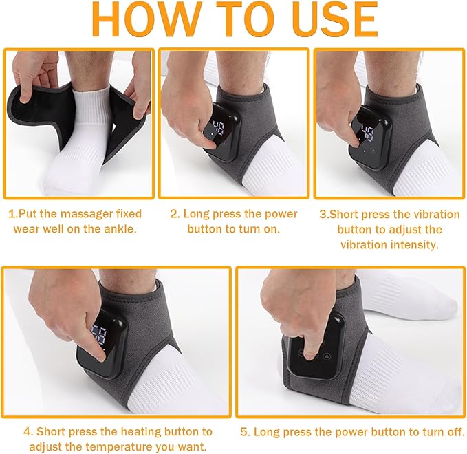 2Pcs Ankle Massager for Pain Relief Ankle Heating Pads with Massage - 3 Levels Heat &amp Vibration Adjustable Auto Shut-Off Cord-Free Use for Daily Used