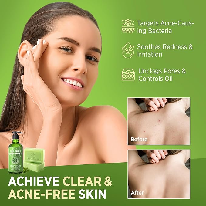 Roycederm Tea Tree Body Wash &amp Bar Soap Set – Refreshing Cleanse with Tea Tree Oil &amp Wormwood