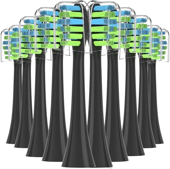 10PCS Replacement Toothbrush Heads Compatible for AM101/AM105 Vacuum Soft Bristle Nozzles(10PCS Black)