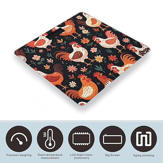 Cute Rooster Chickens Scale for Body Weight Accurate Digital Bathroom Scale Toughened Glass High Precision Scales Smart Weight Scales with Large LCD Backlight Display Weighing Machine